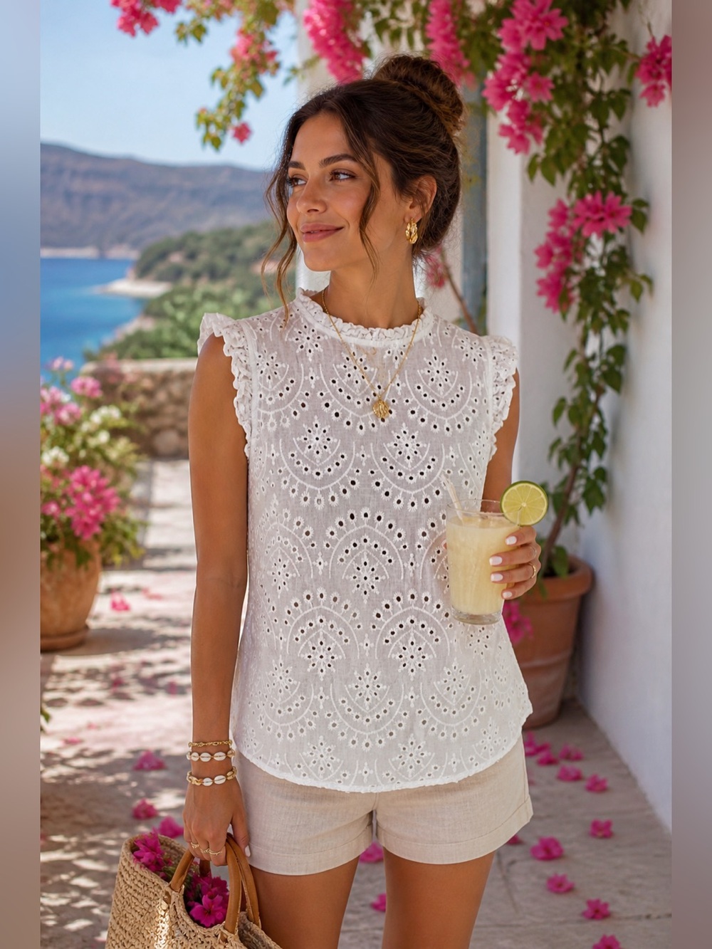 White blouse embroidered Maurices S summer light boho romantic chi